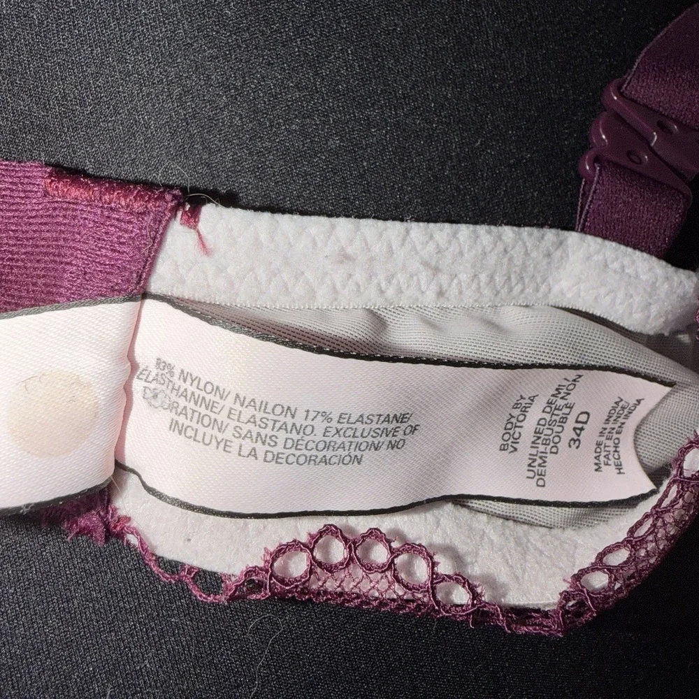 Victorias Secret Bra 34D Lace Underwire Purple Unlined Demi Body By Victoria - Picture 6 of 7